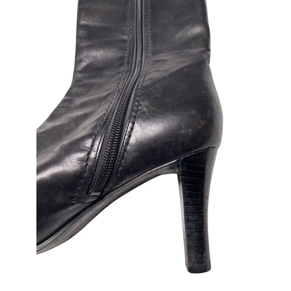 AE Jacob Black Leather Pointed Toe Mid Calf Stiletto Heel Boots Womens 9 Office - Picture 6 of 10